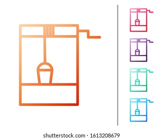 Red line Well with a bucket and drinking water icon isolated on white background. Set color icons. Vector Illustration