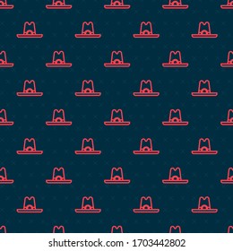 Red line Western cowboy hat icon isolated seamless pattern on black background.  Vector Illustration