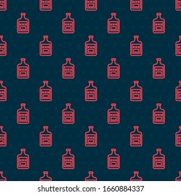 Red line Whiskey bottle icon isolated seamless pattern on black background.  Vector Illustration