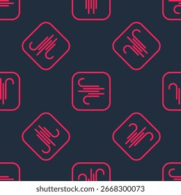 Red line Wind icon isolated seamless pattern on black background. Windy weather.  Vector