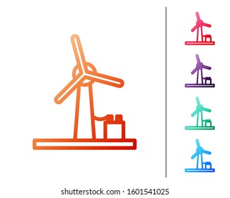 Red line Wind turbine icon isolated on white background. Wind generator sign. Windmill for electric power production. Set color icons. Vector Illustration