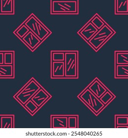 Red line Window in room icon isolated seamless pattern on black background.  Vector