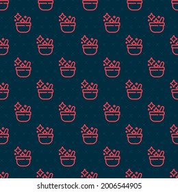 Red line Witch cauldron icon isolated seamless pattern on black background. Happy Halloween party.  Vector