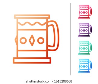 Red line Wooden mug icon isolated on white background. Set color icons. Vector Illustration