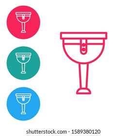 Red line Wooden pirate leg icon isolated on white background. Set icons in circle buttons. Vector Illustration