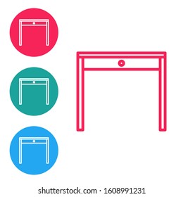 Red line Wooden table icon isolated on white background. Set icons in circle buttons. Vector Illustration