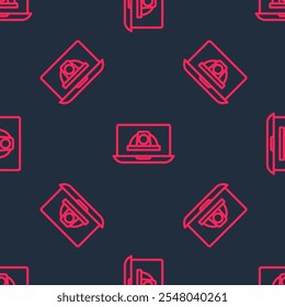 Red line Worker safety helmet icon isolated seamless pattern on black background.  Vector