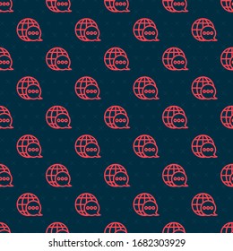 Red line World map made from speech bubble icon isolated seamless pattern on black background. Global communication scheme on Earth.  Vector Illustration