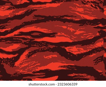 
Red linear camouflage vector pattern, trendy texture, military background