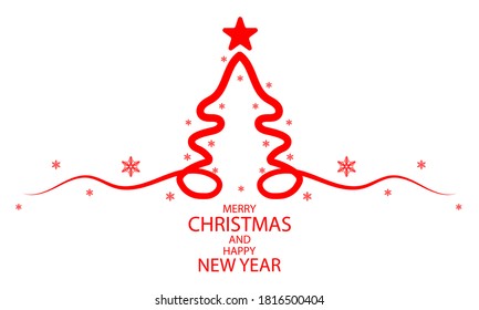 Red linear christmas tree ornament, vector art illustration.