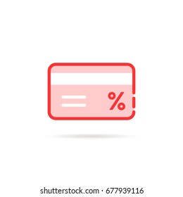 red linear credit card like discount. concept of marketing transaction for consumer or supermarket service for vip client. flat label trend modern logotype graphic design isolated on white background