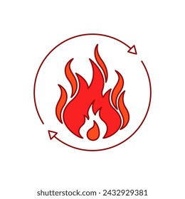 red linear fire icon like easy burning calories. flat outline graphic modern design abstract logotype element isolated on white. concept of fast weight stabilization for healthy life and productivity