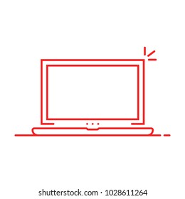 red linear laptop isolated on white. concept of portable pc sign or front view computer emblem. contour flat simple stroke style trend modern minimal logotype graphic art sketch design element
