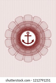 Red linear rosette with anchor icon inside