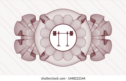 Red linear rosette with barbell on rack icon inside