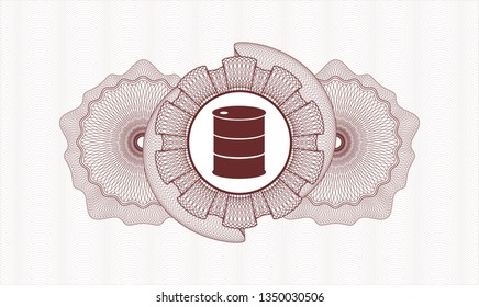 Red linear rosette with barrel icon inside