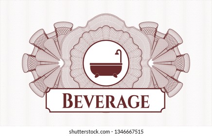 Red linear rosette with bathtub icon and Beverage text inside