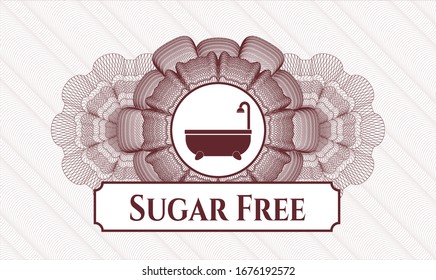 Red linear rosette with bathtub icon and Sugar Free text inside