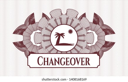 Red linear rosette with beach icon and Changeover text inside