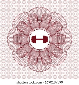 Red linear rosette with big dumbbell icon inside