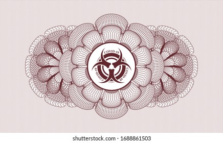 Rosette lineal rojo con el icono covid-19 en el interior
