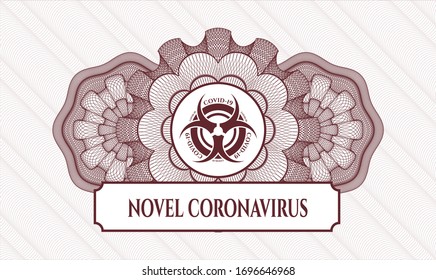 Red linear rosette with biohazard covid-19 icon and Novel Coronavirus text inside