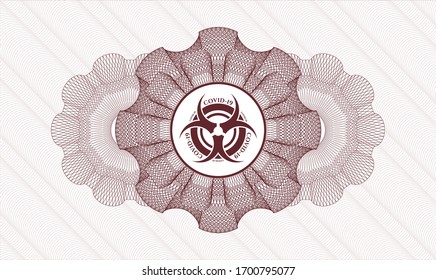Rosette lineal rojo con el icono covid-19 en el interior