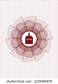 Red linear rosette with bottle of alcohol icon inside