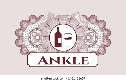 Red linear rosette with bottle and glass of wine icon and Ankle text inside