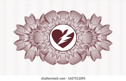 Red linear rosette with broken heart icon inside