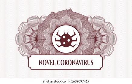 Red linear rosette with bug icon and Novel Coronavirus text inside