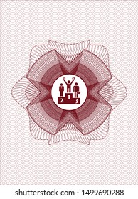 Red linear rosette with business competition, podium icon inside