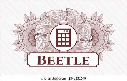 Red linear rosette with calculator icon and Beetle text inside