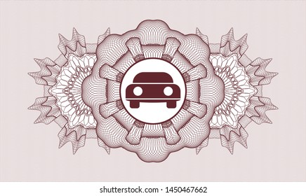 Red linear rosette with car seen from front icon inside