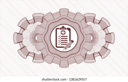 Red linear rosette with clinic history icon inside