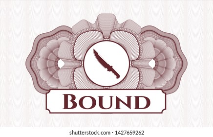 Red linear rosette with combat knife icon and Bound text inside