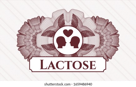 Rosette lineal rojo con icono de pareja en amor y texto Lactosa en el interior