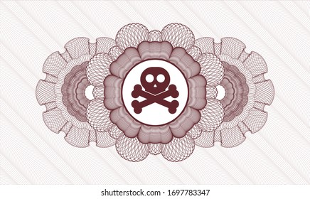 Red linear rosette with crossbones icon inside