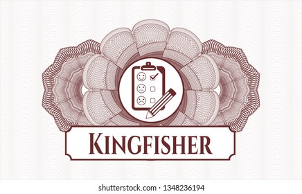 Red linear rosette with customer feedback icon and Kingfisher text inside