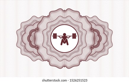 Red linear rosette with deep squat icon inside