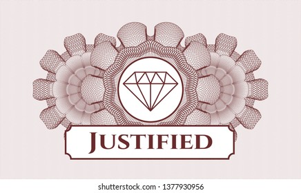 Red linear rosette with diamond icon and Justified text inside