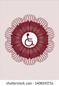 Red linear rosette with disabled (wheelchair) icon inside