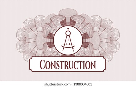 Red linear rosette with drawing compass icon and Construction text inside