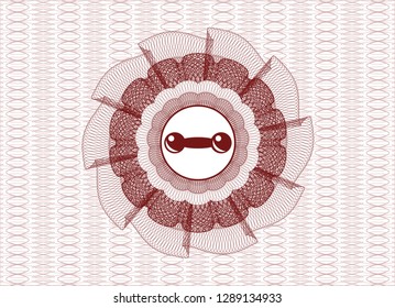 Red linear rosette with dumbbell icon inside
