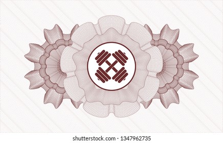 Red linear rosette with dumbbell icon inside