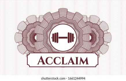 Red linear rosette with dumbbell icon and Acclaim text inside
