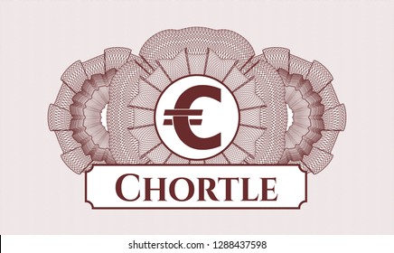 Red linear rosette with euro icon and Chortle text inside