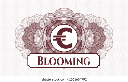 Red linear rosette with euro icon and Blooming text inside