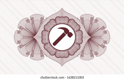 Red linear rosette with hammer icon inside