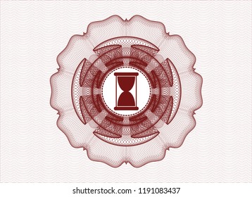 Red linear rosette with hourglass icon inside